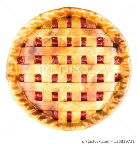 Lattice berry pie with red fruit filling, top view. 3d rendering Lattice berry pie with red fruit filling, top view. 3d rendering 136829721