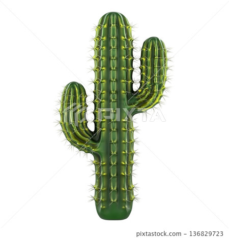 Saguaro cactus, green spiny desert succulent. 3D rendering Saguaro cactus, green spiny desert succulent. 3D rendering 136829723