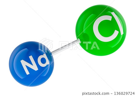 Sodium chloride NaCl molecule model. 3d rendering 136829724