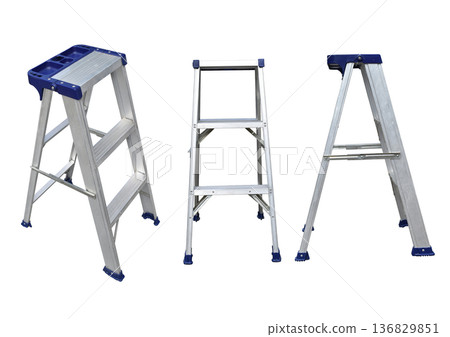 Aluminium folding ladder isolated on white background 136829851