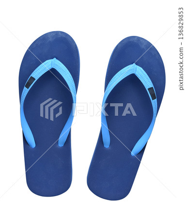 Top view of blue sandals beachwear flip flop isolated on white background Top view of blue sandals beachwear flip flop isolated on white background 136829853