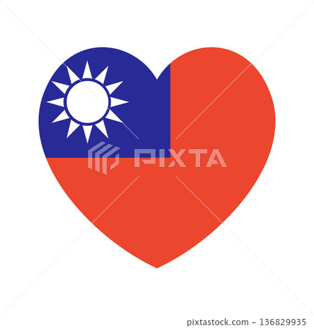 Heart shaped national flag of Taiwan badge. Taiwan flag heart icon. Taiwan flag button. State in Asia. Taiwan flag emblem, banner, background in heart shape. 136829935