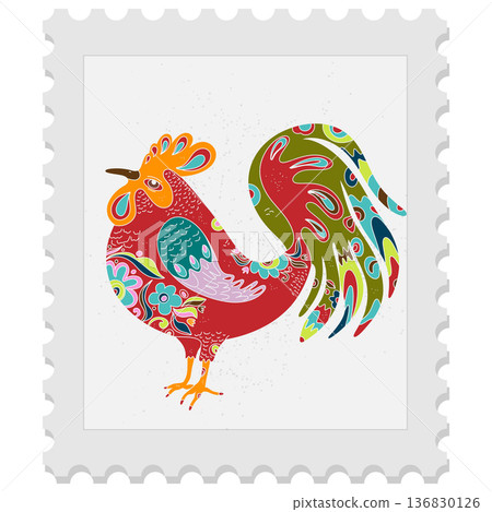 colorful rooster on white 136830126