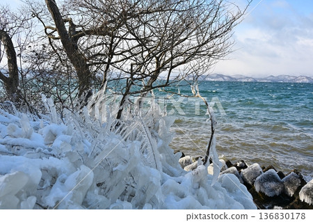Spray ice on Lake Inawashiro, Fukushima 136830178