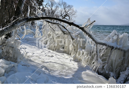 Spray ice on Lake Inawashiro, Fukushima 136830187