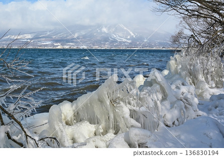 Spray ice on Lake Inawashiro, Fukushima Spray ice on Lake Inawashiro, Fukushima 136830194