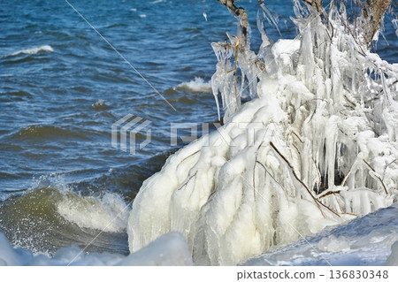 Spray ice on Lake Inawashiro, Fukushima Spray ice on Lake Inawashiro, Fukushima 136830348