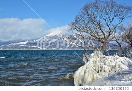 Spray ice on Lake Inawashiro, Fukushima 136830353