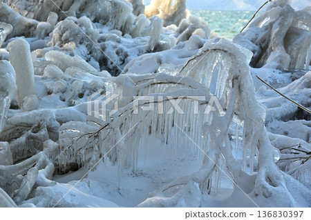 Spray ice on Lake Inawashiro, Fukushima Spray ice on Lake Inawashiro, Fukushima 136830397