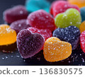 Colorful sugar coated jelly candies close up macro on dark background 136830575