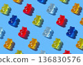 Colorful gummy bear pattern on blue background flat lay candy design 136830576