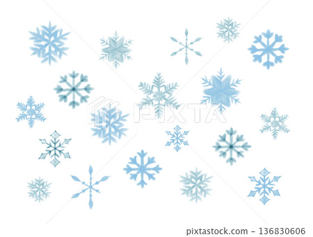 Watercolor illustration of snowflakes of various shapes. Watercolor illustration of snowflakes of various shapes. 136830606
