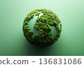 Moss covered planet Earth isolated on soft green backdrop, symbol of sustainability and environmental care 136831086