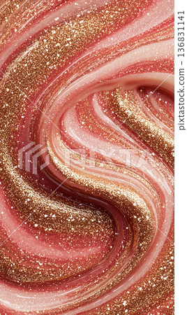 Closeup of glossy cream and gold glitter swirl with sparkles bourbone and vanilla shiny tones soft background Closeup of glossy cream and gold glitter swirl with sparkles bourbone and vanilla shiny tones soft background 136831141