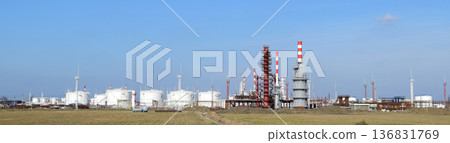 Distillation columns, pipes and other equipment furnaces refinery. 136831769