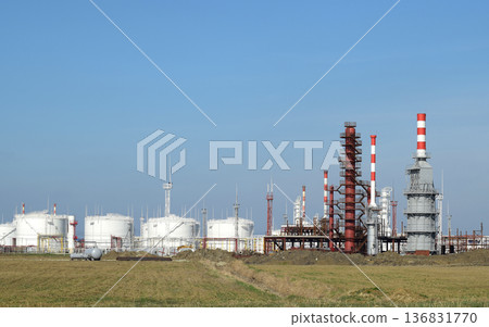 Distillation columns, pipes and other equipment furnaces refinery. 136831770