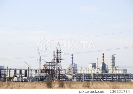 Distillation columns, pipes and other equipment furnaces refinery. 136831784