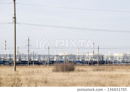 Distillation columns, pipes and other equipment furnaces refinery. 136831785