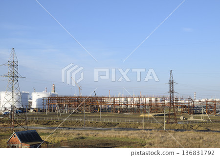 Distillation columns, pipes and other equipment furnaces refinery. Distillation columns, pipes and other equipment furnaces refinery. 136831792
