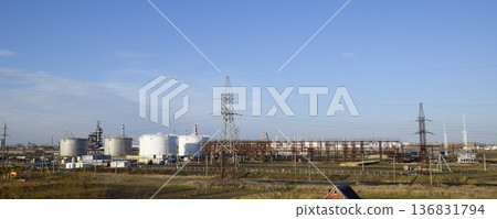 Distillation columns, pipes and other equipment furnaces refinery. Distillation columns, pipes and other equipment furnaces refinery. 136831794