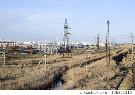 Distillation columns, pipes and other equipment furnaces refinery. 136831810