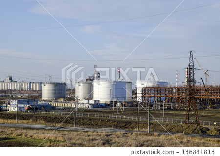 Distillation columns, pipes and other equipment furnaces refinery. 136831813
