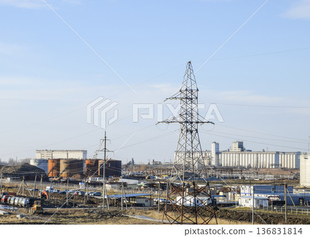 Distillation columns, pipes and other equipment furnaces refinery. 136831814