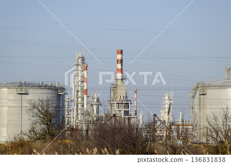 Distillation columns, pipes and other equipment furnaces refinery. 136831838