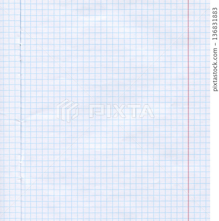 Checkered School Copybook Folded Page Paper Texture Bullet Journal Planner Traditional Blue Squared Lines Background Education Banner Math Sheet Vertical Red Boundary Wallpaper for Notes Workbook 136831883