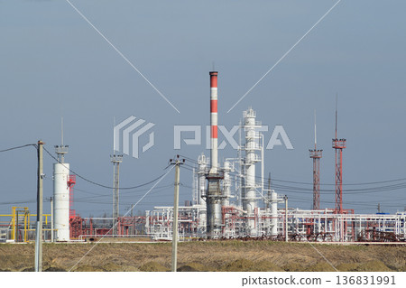Distillation columns, pipes and other equipment furnaces refinery. 136831991