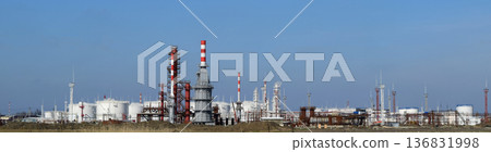 Distillation columns, pipes and other equipment furnaces refinery. 136831998