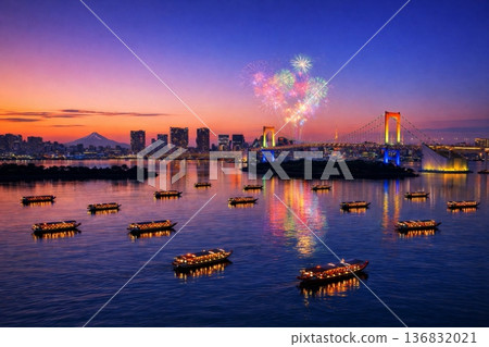 Illumination of Odaiba Seaside Park and Rainbow Bridge, Fireworks, Mount Fuji 136832021