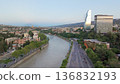 Aerial view on Tbilisi with Kura river and skyscrapers  (hotels) 136832193