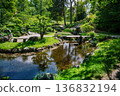Reflections in water in beautiful Japanese garden 136832194