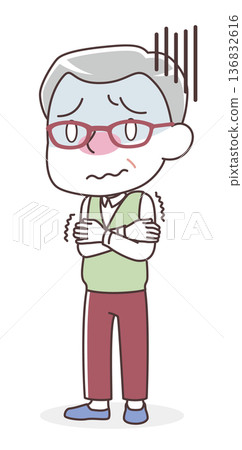 Illustration of a senior man shivering with chills (chills/cold) 136832616