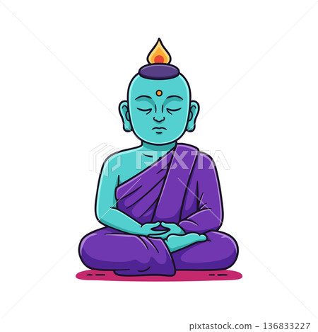 Buddha figure meditation pose blue skin purple robe spiritual calm vector illustration Buddha figure meditation pose blue skin purple robe spiritual calm vector illustration 136833227