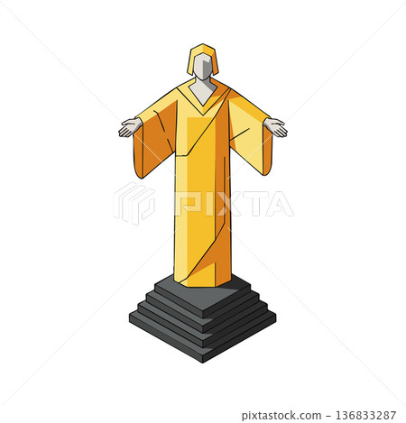 Christ the Redeemer statue vector design with yellow robe and dark pedestal in isometric style Christ the Redeemer statue vector design with yellow robe and dark pedestal in isometric style 136833287