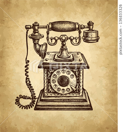 Vintage desk telephone engraving illustration 136833326