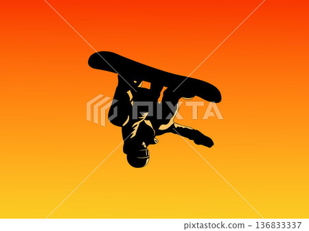 Snowboarder silhouette at sunset Snowboarder silhouette at sunset 136833337