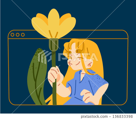 Girl Holding Yellow Flower Portrait Girl Holding Yellow Flower Portrait 136833398