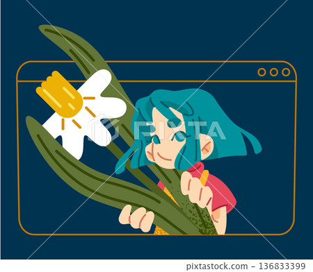 Girl Holding Flower In Browser 136833399