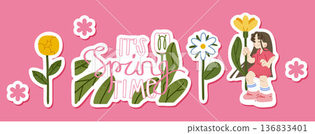 Spring Flower Girl Sticker Set 136833401