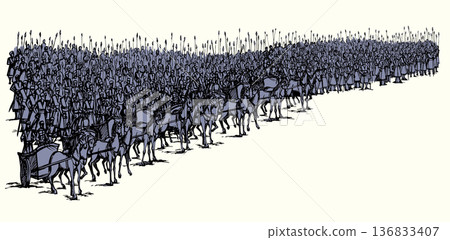 Vector drawing. Army on chariots 136833407