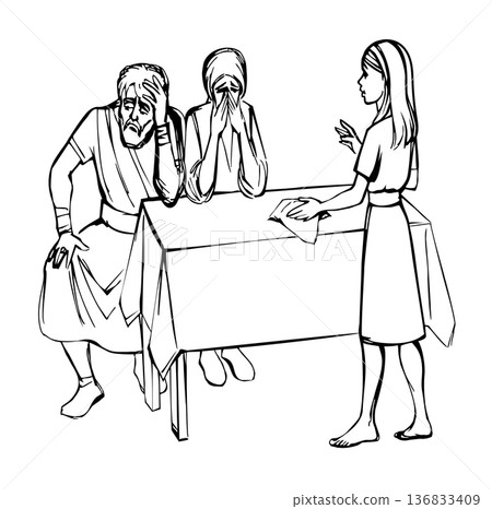 Vector drawing. The servant girl 136833409