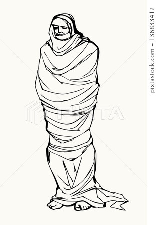 Vector drawing. A resurrected man in shrouds 136833412
