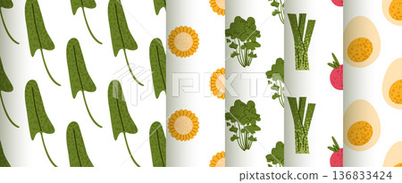 Organic Farm Food Seamless Pattern Set 136833424