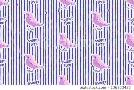 Sweet Life Bird Seamless Pattern Sweet Life Bird Seamless Pattern 136833425