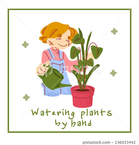 Watering Houseplant Flat Illustration Watering Houseplant Flat Illustration 136833442