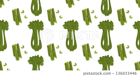 Celery Broccoli Seamless Pattern Design 136833446