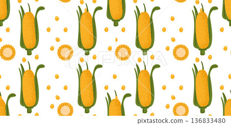 Corn Harvest Seamless Pattern Design 136833480